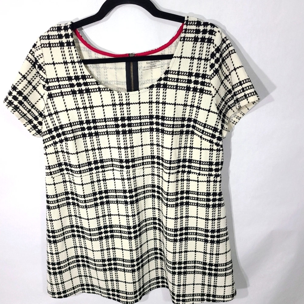 Motherhood Women's Size XL Maternity Top Black White Plaid Shirt Tunic Blouse